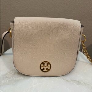 Tory Burch Beige Crossbody Bag with Gold Accents